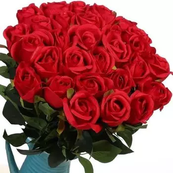 5 шт. букет искусственных цветов, красная бархатная искусственная роза, цветок для свадьбы, украшения домашнего стола, декора рождественской елки на день святого валентина 5PCS красный