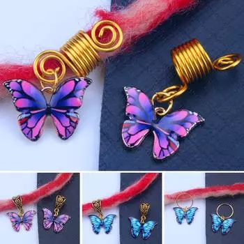 5 шт., бусины для дредов, полый дизайн, противоскользящие дреды, головной убор с бабочкой, нескользящая антикоррозийная коса для волос, декоративные кольца для волос D синий