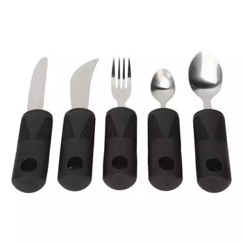 5 шт. Бытовая утварь Черная резиновая широкая ручка из нержавеющей стали вилки ложки набор для дома L