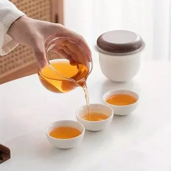 5 шт., чайный сервиз для путешествий на открытом воздухе, портативный экспресс-набор чашек, включает в себя один горшок и три чашки, ручной чайник для кемпинга, чайная чашка, праздничные подарки, чайные аксессуары
