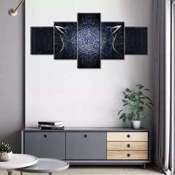 5 шт. черно-белые абстрактные картины с календарем майя, современные 5 шт., холст, плакат, 5 панелей, современные картины, настенное искусство 20x35 20x45 20x55cm