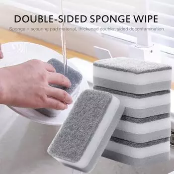 5 шт. чистящая губка, двухсторонняя многоразовая двухцветная кухонная чистящая подушечка для раковины