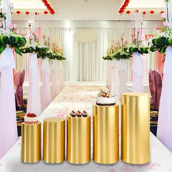 5 шт. цилиндрические десертные пьедесталы, чехлы на цоколь, подставка, столб, столы, ткань Gold