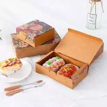 5 шт. Цветочная печать крафт-бумага складные упаковочные коробки конфеты выпечка торт свадьба подарочная коробка вечеринка other