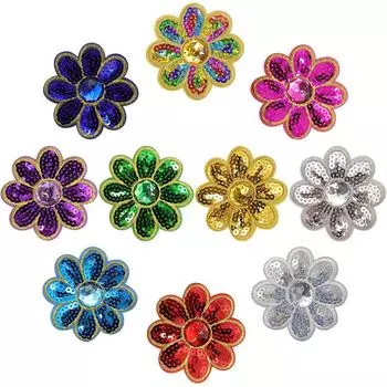 5 шт. Цветочные аппликации с блестками, аппликации из бисера, цветочные аппликации, термонаклейки для ремонта