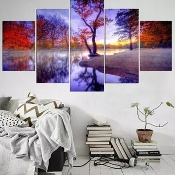 5 шт. деревья на берегу озера художественный плакат настенный домашний декор 5 шт. холст HD печать без рамки 5 панелей декор комнаты абстрактные картины 20x35 20x45 20x55cm