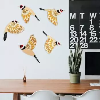 5 шт. Деревянные украшения в виде птиц, настенный декор, летающие птицы, простая установка, деревенские украшения в виде птиц для внутренних и наружных стен, подарок любителям птиц 1 Set