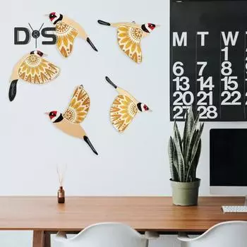 5 шт. Деревянные украшения в виде птиц, настенный декор, летающие птицы, простая установка, деревенские украшения в виде птиц для внутренних и наружных стен, подарок любителям птиц 1 Set