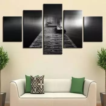 5 шт., деревянный мост, пейзажное украшение, настенные постеры для комнаты, модульные холсты, картины, настенное искусство, украшение для дома, гостиной, без рамки 20x35cm*2 20x45cm*2 20x55cm*1