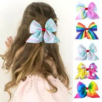 5 шт. детские заколки для волос градиентного цвета в радужную полоску с бантом Декор заколки для волос для девочек аксессуары для волос обратно в школу Рождественский подарок 5pcs
