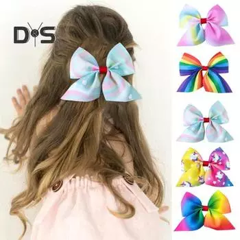 5 шт. детские заколки для волос градиентного цвета в радужную полоску с бантом Декор заколки для волос для девочек аксессуары для волос обратно в школу Рождественский подарок 5pcs