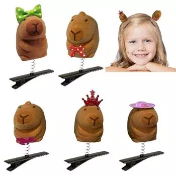 5 шт. детские заколки для волос в форме капибары, пружинный дизайн, пластиковые заколки для волос, набор, простые в использовании аксессуары для волос в виде животных 5pcs