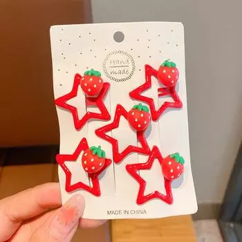 5 шт. детские заколки-невидимки в виде звезды и клубники для челки и выбивающихся волос, заколки для лба для девочек, заколка для волос в виде пятиконечной звезды, детские аксессуары для волос