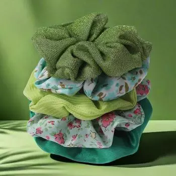 5 шт. Девочки Блестки Резинки для волос Эластичные Резинки Веревки Держатели для хвостиков Ткань Большой Шифон Сатин Однотонные Смешанные Наборы