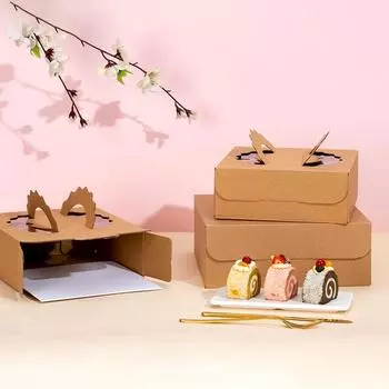 5 шт. DIY модная коробка для десерта из крафт-бумаги упаковочная коробка с ручкой бумажная коробка для торта праздничные принадлежности S