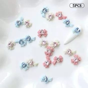 5 шт. DIY украшения для ногтей 3D лента бант блестящие кристаллы любящее сердце сверла для ногтей для маникюра дизайн аксессуар D 5Pcs