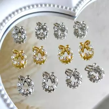 5 шт. DIY украшения для ногтей рождественские венки украшения бант жемчужный сплав с бриллиантами украшения для маникюра дизайн аксессуар золотой