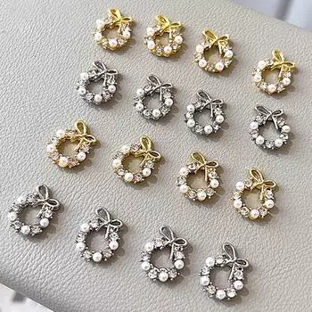 5 шт. DIY украшения для ногтей рождественские венки украшения бант жемчужный сплав с бриллиантами украшения для маникюра дизайн аксессуар золотой