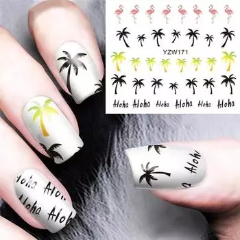 5 шт. дизайнов для нейл-арта, водные переводные наклейки, весна-лето, пальмы, птицы, гель-лак для нейл-арта, наклейки для украшения 5pcs multicolour
