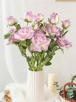 5 шт. Длинный стебель Искусственные розы Поддельные розы Цветы Украшение для DIY Свадебные букеты Центральные украшения для детского душа Вечеринка Домашние украшения белый