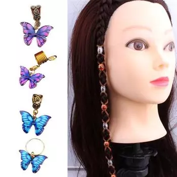 5 шт. дреды, бусины, полый дизайн, противоскользящие, противоскользящие, антикоррозийный головной убор, коса для волос в виде бабочки, декоративные кольца для волос с дредами для повседневного ношения D синий