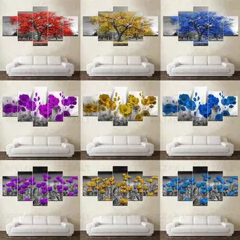 5 шт. Древо Жизни Густав Климт Пейзаж Красный Лист Холст Скандинавский Плакат Принт Современная Настенная Картина Гостиная Без Рамки 20x35cm*2 20x45cm*2 20x55cm*1