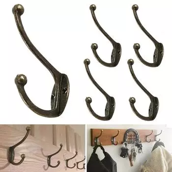 5 шт. двойных крючков для одежды, настенная вешалка для ванной комнаты, ретро-бронзовая вешалка для одежды, прочные нескользящие крючки для двери