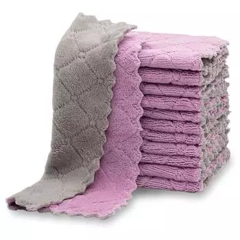 5 шт. Двухслойное полотенце из микрофибры, супер впитывающее коралловое флисовое полотенце для мытья посуды, антипригарное масло, тряпка для мытья посуды