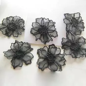5 шт. двухслойные кружевные цветочные аппликации вышитые нашивки Rpair 6,5 см шириной чёрный