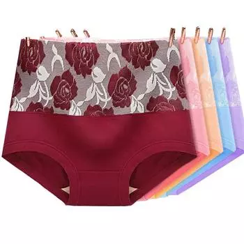5 шт. дышащие хлопковые трусики с высокой талией женское нижнее белье женские трусы размер M-XXL L