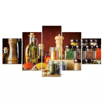 5 шт., еда, специи, масло, кухонный декор, 5 шт., картины на холсте, настенное искусство, HD печать, домашний декор, 5 панелей, современная абстракция 20x35 20x45 20x55cm