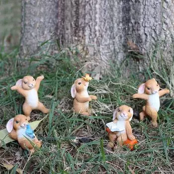5 шт. фигурки кроликов, милый стиль, материал из смолы, декоративные DIY микро пейзажные травяные украшения для патио и заднего двора