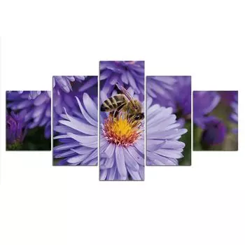 5 шт. фиолетовый цветок пчела цветочные картины картины настенное искусство HD печать без рамки декор комнаты современный абстрактный холст домашний декор 20x35 20x45 20x55cm
