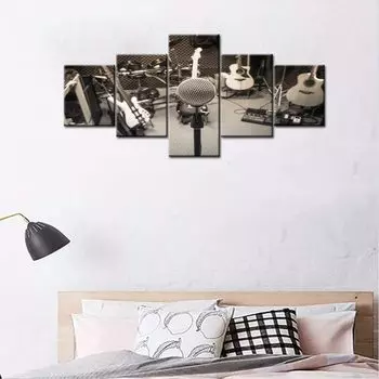 5 шт., фокус, микрофон, размытие, музыкальное оборудование, гитара, лирический барабан, Pia, 5 шт., картины на холсте, HD печать, домашний декор, стена без рамы 20x35 20x45 20x55cm