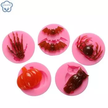 5 шт. Формы для помадки на Хэллоуин, летучая мышь, тыква, паук, сова, силиконовая форма для шоколада, для украшения торта, форма для жевательной резинки, глина, эпоксидная смола 5PCS