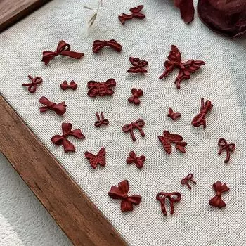 5 шт. французская лента цвета красного вина, мини-бантик из желе, смоляные стразы для дизайна ногтей, украшения для маникюра, винтажные подвески, аксессуары для салона красоты своими руками K