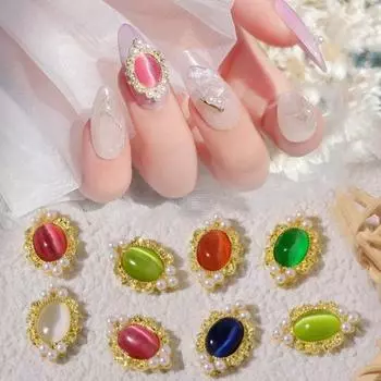 5 шт. функциональных легко приклеиваемых легких украшений для ногтей кошачий глаз модные художественные стразы для вечеринки белый