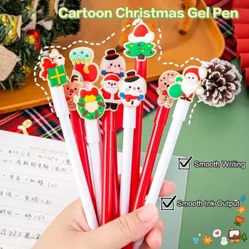 5 шт. гелевая ручка Kawaii Christmas 0,5 мм с черными чернилами, милая рождественская елка, лось, Санта, снеговики, нейтральная ручка для школы, канцелярские принадлежности для детей, подарок