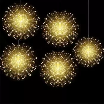 5 шт. гирлянд Starburst с вилкой из 600 светодиодов на медной проволоке, подвесная гирлянда Starburst для украшения сада 220V EU UK AU Plug теплый белый