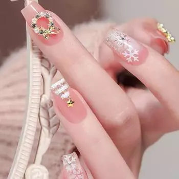 5 шт., гирлянда, бант, жемчуг, циркон, подвески для дизайна ногтей, рождественский венок, дизайн, кристаллы, ювелирные изделия, украшение для дизайна ногтей золотой