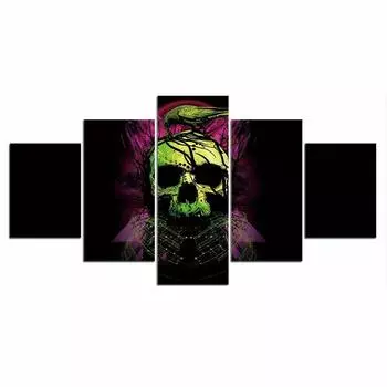 5 шт., готический череп, ворона, птица, декор, холст, картина, настенные художественные картины, картины без рамы, HD печать, домашний декор, 5 панелей, декор комнаты 20x35 20x45 20x55cm