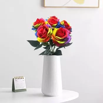 5 шт. градиентных роз искусственные цветы реалистичные одиночные стебельные цветы шелковые розы букет для свадебной вечеринки офис домашний декор синий/белый