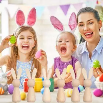 5 шт. граффити, пасхальные картины, незаконченные украшения для вечеринок, статуи кроликов, самодельные фигурки кроликов, кукла-прищепка, деревянная 5pcs