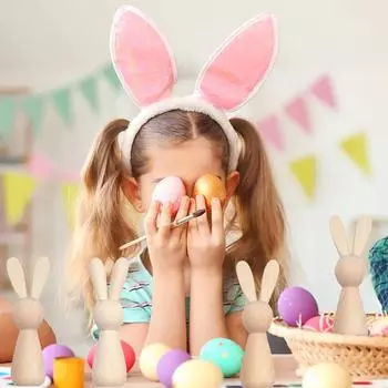 5 шт. граффити-рисунки пасхальные фигурки кроликов декор для вечеринки кукла-прищепка DIY деревянные статуи кроликов незаконченные