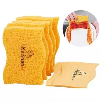 5 шт. губка для чистки кухни из сжатой древесной целлюлозы, хлопковая губка для мытья посуды, инструменты для чистки кухни, ванной комнаты жёлтый