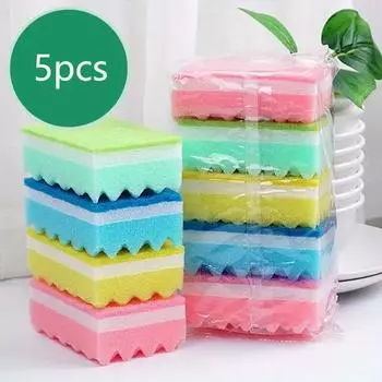 5 шт. губка для мытья посуды, древесная целлюлоза, хлопок, цветная волшебная губка для чистки, щетки для удаления ржавчины, кухонный инструмент для мытья