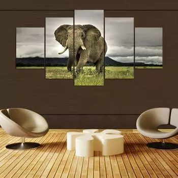 5 шт., HD холст, краска, животные, слоны, модульная для современной декоративной спальни, гостиной, дома, настенный художественный декор, без рамки 20x35cm*2 20x45cm*2 20x55cm*1