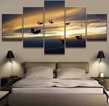 5 шт. HD Печать Большая группа Прыжки с парашютом Экстремальные виды спорта Куадрос Пейзаж Холст Настенное искусство Домашний декор для гостиной Холст Картина без рамки 20x35cm*2 20x45cm*2 20x55cm*1