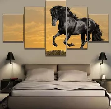 5 шт. HD печать большой черный плакат с жеребцом современные декоративные картины на холсте настенное искусство для украшения дома Настенный декор без рамки без рамки 20x35cm*2 20x45cm*2 20x55cm*1