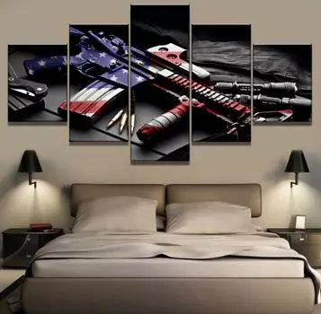 5 шт. HD печать большой пистолет и плакат с американским флагом Куадрос картины на холсте настенное искусство для украшения дома Настенный декор без рамки 20x35cm*2 20x45cm*2 20x55cm*1